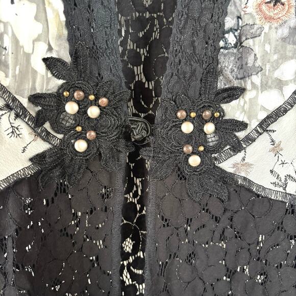 Vintage Whimsygoth Velvet Burnout Blouse Witchy Silk Blend Lace Fairy Goth XL - Picture 7 of 11